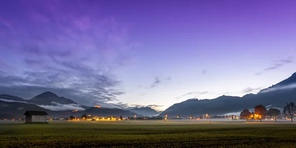 Panorama Reutte Semester Regionen Natten Med Ruin Ehrenberg Och Hahnenkamm — Stockfoto