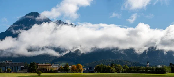 Panorama Della Ferienregion Reutte Autunno Con Nuvole Fronte Monte Thaneller — Foto Stock