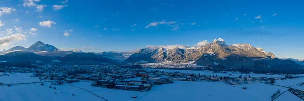 Winterpanorama Morgen Über Dem Talkessel Der Ferienregion Reutte Tirol Einem — Stockfoto