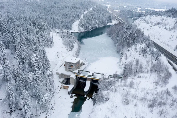 Centrale Hydroélectrique Avec Système Barrage Sur Rivière Lech Sur Autoroute — Photo