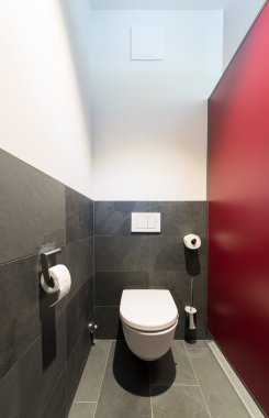 Koyu gri kayrak çinileri ile modern klozet