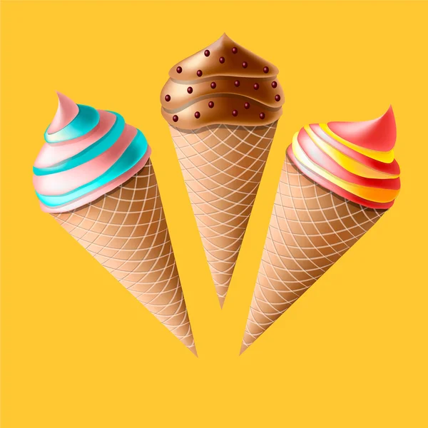 Three tasty ice cream. Isolated On White Background. Vector Illustration. — Stock Vector