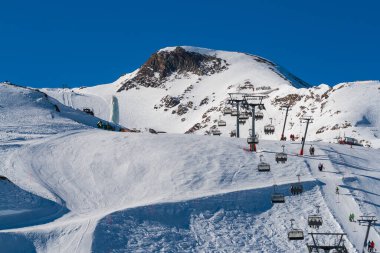 Avusturya 'daki karlı Kitzsteinhorn Kayak Yamacının 3029 metre yüksekliğindeki görüntüsü.
