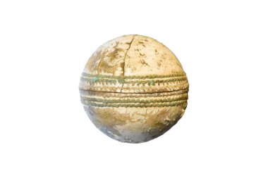 Eski deri kriket topunun yakın görüntüsü,