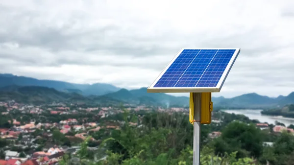 A small photovoltaic panel installed in long distant area which the main wire of electric can not reach to use the power from the sunlight.