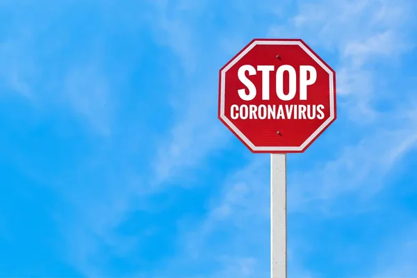 Panneau Stop Avec Mention Coronavirus Sur Poteau Concept Arrêt Coronavirus — Photo