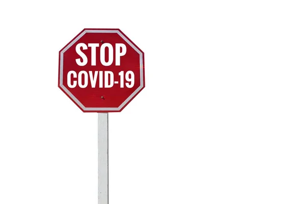 Stop Bord Met Covid Formulering Paal Concept Voor Het Stoppen — Stockfoto