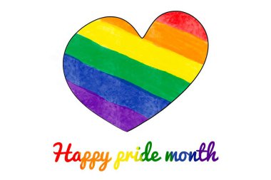 Gökkuşağı renginde kalp çizimi mutlu gurur ayı, dünyanın dört bir yanındaki lgbtqai 'nin gurur ayı konsepti.