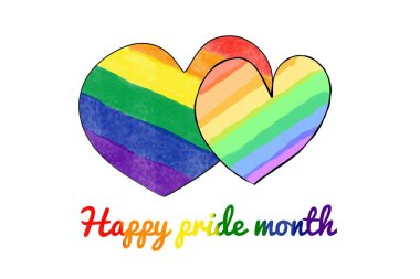 Gökkuşağı renginde kalplerin çizimi mutlu gurur ayı, dünyanın dört bir yanındaki lgbtqai 'nin gurur ayı konsepti.