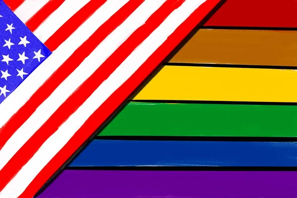 Rajz Amerika Nemzeti Zászló Rajzolása Szivárvány Zászló Koncepció Ünneplés Lgbtqai — Stock Fotó