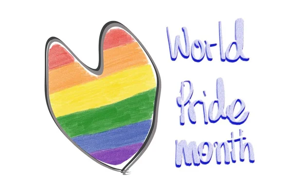 Drawing Heart Rainbow Colors Texts World Pride Month Concept Celebration — Stock Photo, Image