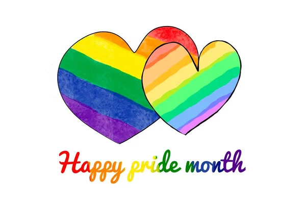 Drawing Hearts Rainbow Colors Texts Happy Pride Month Concept Celebration — Stock Photo, Image