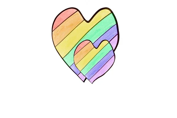 Disegno Cuori Colori Arcobaleno Concetto Celebrazione Del Mese Orgoglio Lgbtqai — Foto Stock