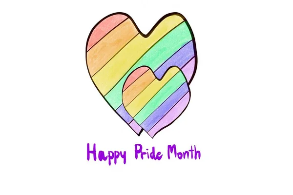Drawing Hearts Rainbow Colors Texts Happy Pride Month Concept Celebration — Stock Photo, Image