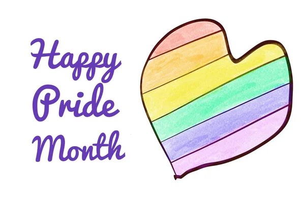 Drawing Heart Rainbow Colors Texts Happy Pride Month Concept Celebration — Stock Photo, Image