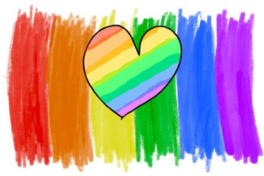 Gökkuşağı rengi ve bayrak şeklinde kalp çizimi, dünyanın dört bir yanındaki lgbtqai 'nin gurur ayı konsepti..