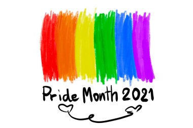 Gökkuşağı bayrağının 2021 yılı gururla çizilmesi, dünyanın dört bir yanındaki lgbtqai 'nin gurur ayı konsepti..