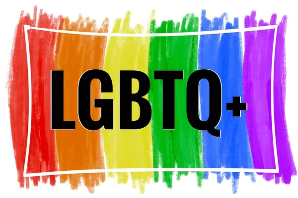 用文字Lgbtq 在黑色框架内绘制彩虹旗 庆祝全世界Lgbtqai骄傲月的概念 — 图库照片