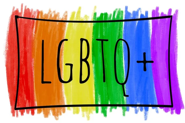 用文字Lgbtq 在黑色框架内绘制彩虹旗 庆祝全世界Lgbtqai骄傲月的概念 — 图库照片