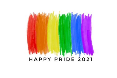 Gökkuşağı renklerinin 'Mutlu Gurur' metinleriyle çizimi, gurur ayında LGBTQ + toplumu için kavram.