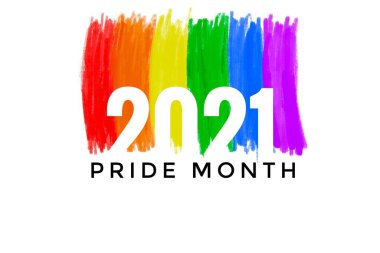 '2021 Gurur Ayı' metinleriyle gökkuşağı renklerinin çizimi, gurur ayında LGBTQ + topluluğu kavramı.