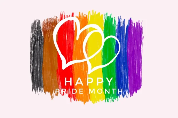 무지개 마음을 Happy Pride Month 이라는 문구로 그리기 Lgbtq 커뮤니티를 — 스톡 사진