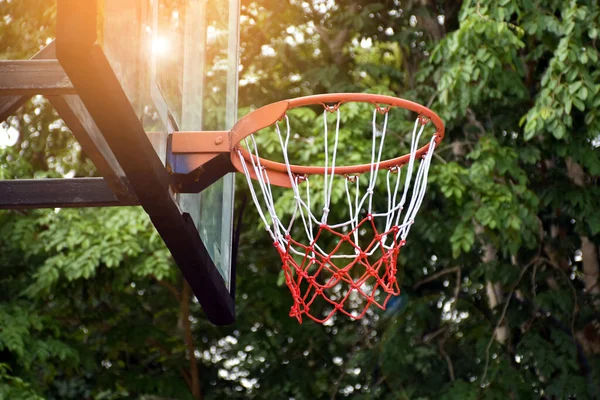 Баскетбольний Кільце Відкритому Тлі Стрільби Розмитий Сонячне Світло Відредагований Фон — стокове фото