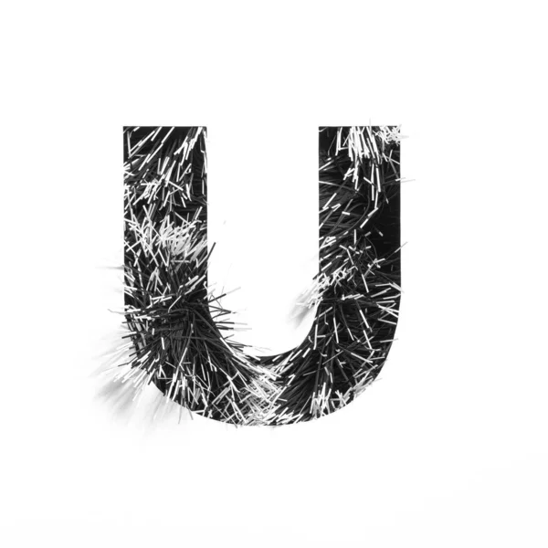 Black letter U of English alphabet of monochrome tinsel and paper cut isolated on white. Minimalistic typeface — Stock Photo, Image