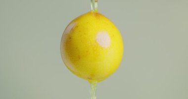 Granadilla suyu stüdyodaki egzotik tutku meyvelerinden fotokopi alanı ve sağlıklı beslenme konseptiyle aşağı akar.