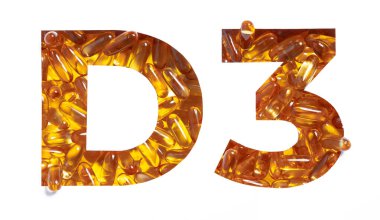 Omega takviye kapsüllerinde D vitamini var. Balık yağı hapları ve beyaz üzerine izole edilmiş kağıt kesiği.