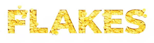 Cornflakes Schriftzug. Englische Schrift. Wort aus Getreide auf weißem Hintergrund. Konzept der gesunden Ernährung — Stockfoto