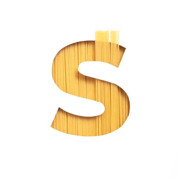 Italienisches Essen. Buchstabe S des englischen Alphabets aus Spaghetti isoliert auf weiß. Pasta-Schrift für die Gestaltung von Geschäften — Stockfoto