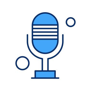 Beyaz arka planda izole edilmiş, düz stil bir mikrofon simgesi. müzik sembolü çizimi