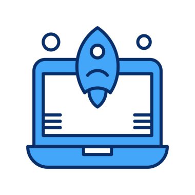 dizüstü bilgisayar ve başlangıç simgesi vektör illüstrasyon grafik tasarımı