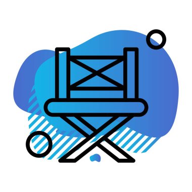 Beyaz arkaplan çizimi üzerinde izole edilmiş mavi dairedeki sandalye ve şezlong simgesi