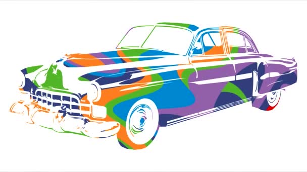 Cartoon, car vintage psychedelic. — Stock Video