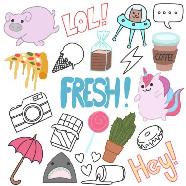 Sevimli çocuksu karalamalar, aşklar, sevgililer günü, hayvan, nesne, sanat