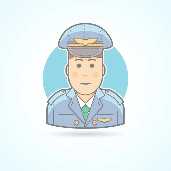 Πιλότος αεροπλάνου, εικονίδιο αεροπόρου. Εικόνα avatar και προσώπου. Επίπεδη χρωματισμένη στυλ με περίγραμμα. — Διανυσματικό Αρχείο