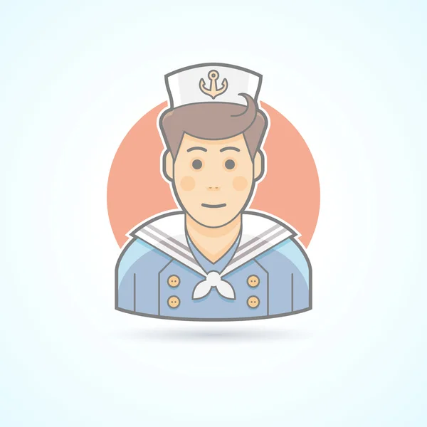 Cabine jongen, Mariner, Sailor pictogram. Avatar en persoon illustratie. Platte gekleurde omlijnde stijl. — Stockvector