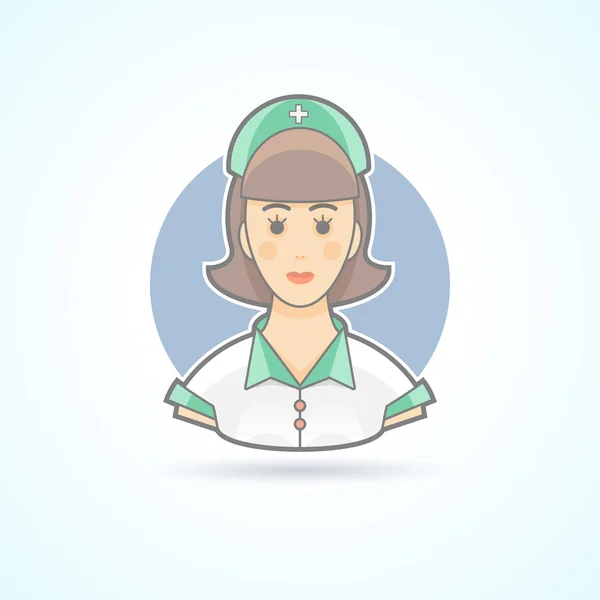 Nurse, nanny, paramedic icon. Avatar and person illustration. Flat colored outlined style. — Stock Vector