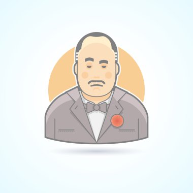 Italian mafiosi, criminal leader, Don Corleone icon. Avatar and person illustration. Flat colored outlined style. clipart