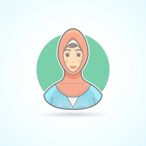 Арабская женщина в традиционной национальной одежде, мусульманская икона. Авт.) и человека. Плоский очерченный стиль . — стоковый вектор
