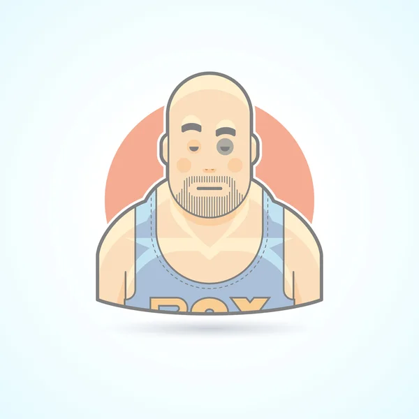 Boxeador, luchador deportivo, hombre con un moretón en el icono de la cara. Ilustración de avatar y persona. Plano de color delineado estilo . — Vector de stock