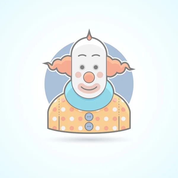 Circus clown, joker, funnyman icon. Avatar and person illustration. Flat colored outlined style. — Stock Vector