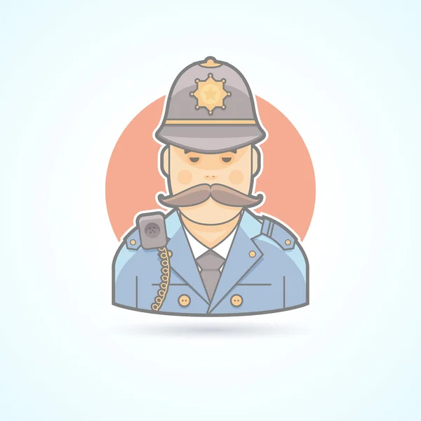 Englischer Polizist, britische Bobby-Ikone. Avatar und Personenillustration. flache farbige Umrisse. — Stockvektor