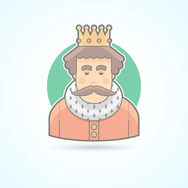 Rei em uma coroa, ícone de pessoa real. ilustração Avatar e pessoa. Estilo delineado de cor plana . — Vetor de Stock