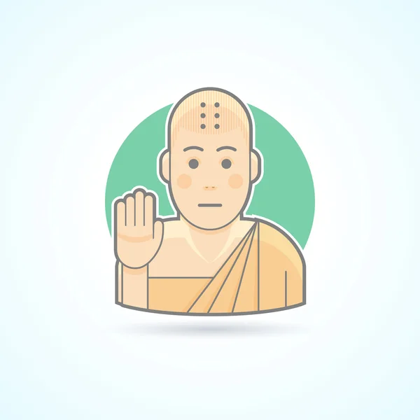 Buddhismus-Mönch, tibetische Novizenikone. Avatar und Personenillustration. flache farbige Umrisse. — Stockvektor