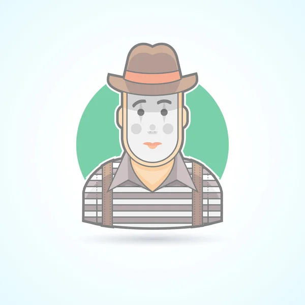 Mime, pantomime performer, entertainer icon. Avatar and person illustration. Flat colored outlined style. — Stock Vector
