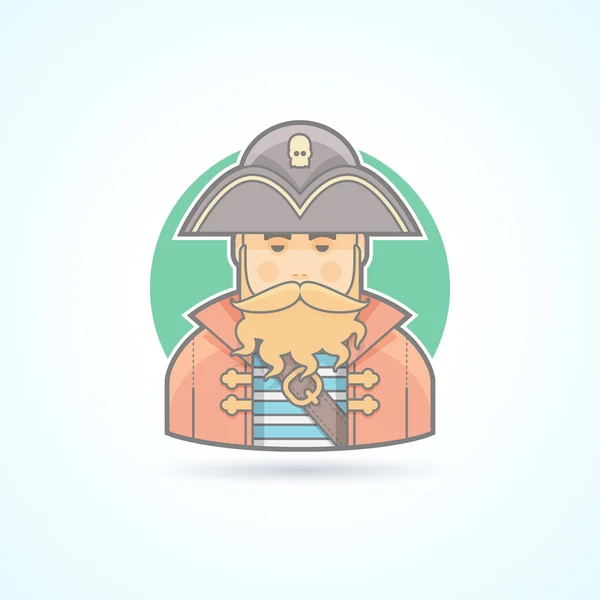 Pirate, Buccaneer, ikona morskiego psa. Avatar i osoba ilustracji. Płaski kolorowy styl. — Wektor stockowy