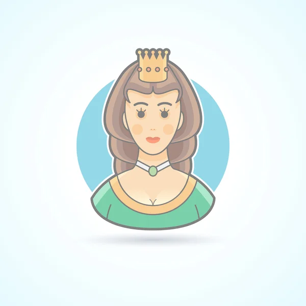 Queen, Princess, királyi Penson ikonra. Avatar és a személy illusztráció. Lapos színű körvonalas stílus. — Stock Vector